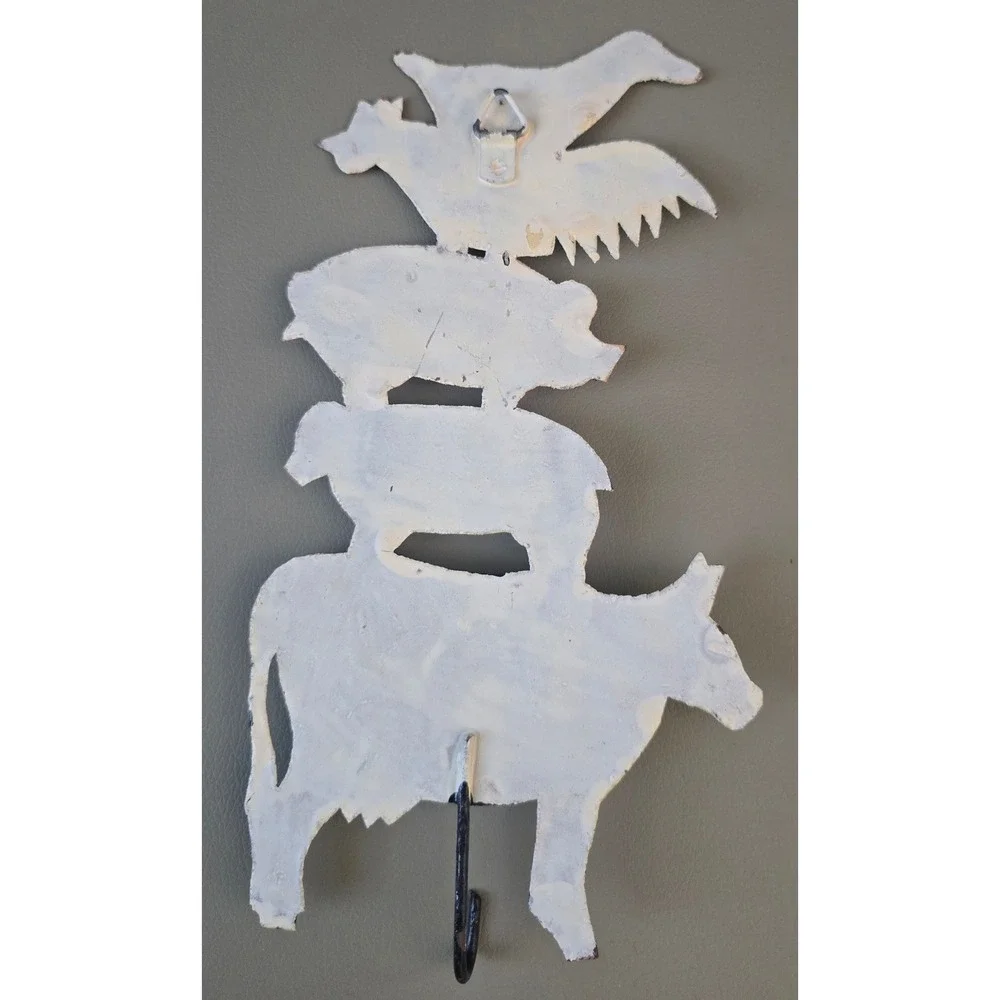 Vintage Farmhouse Metal Stacked Animal Wall Hook Cow Pig Sheep Rooster Duck